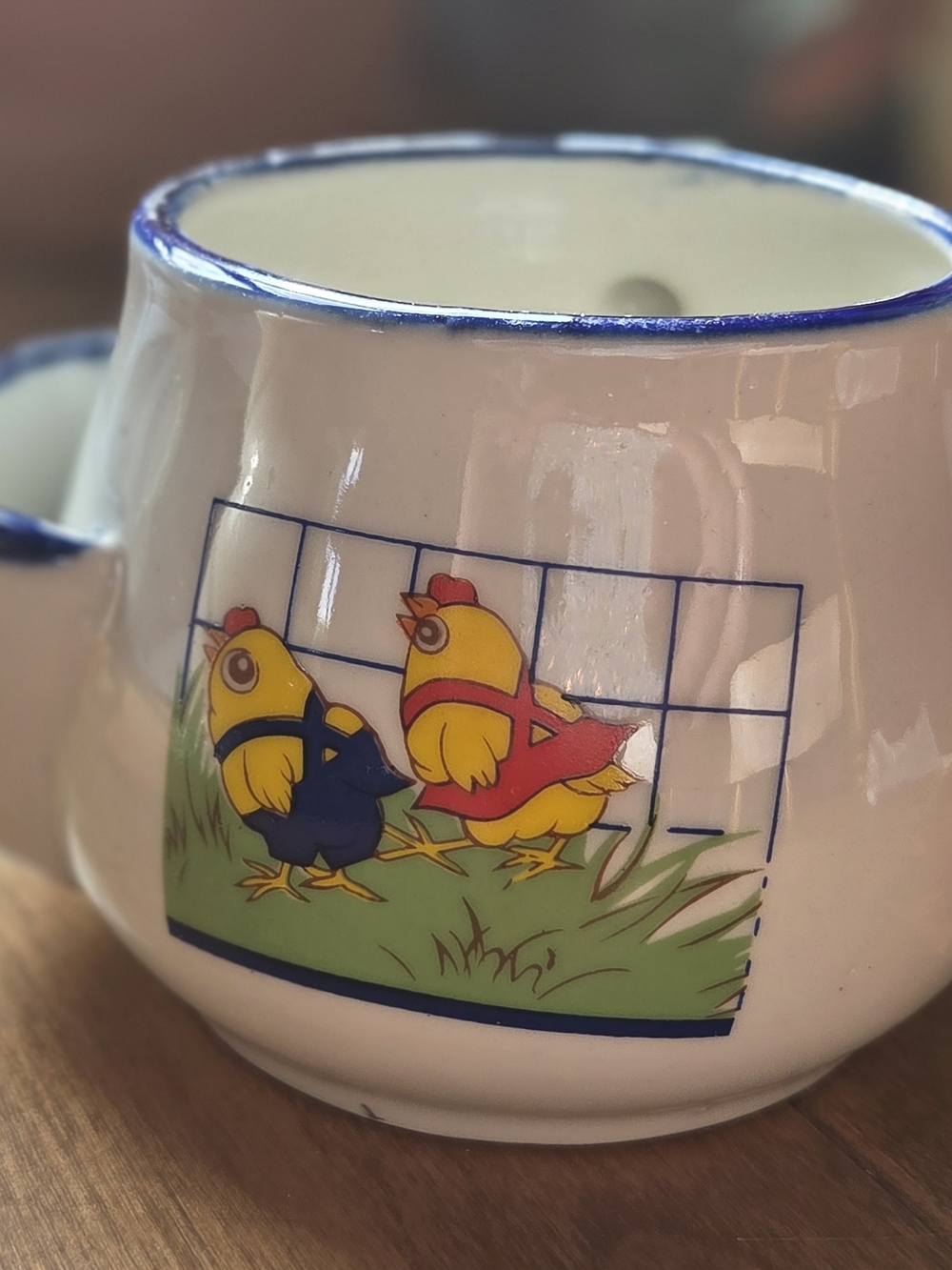 Vintage 1970s Farmhouse Chicken Soup Mug With Cracker Holder